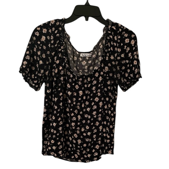 Reformation Tops - Reformation Women's Black Yellow Cheyanne Hayley Short Ruffle Sleeve Top Size M